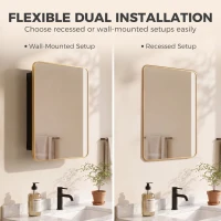 HOMCOM 50.8 x 11.6 x 71 cm Bathroom Mirror Cabinet, Wall Cabinet with Adjustable Shelves, Wall-Mounted or Recessed, Gold Tone(m-5)
