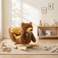 AIYAPLAY Rocking Horse Toy, Cartoon Bear Wooden Ride on Horse with Seat Belt, Music, Pretend Play Toy for Toddlers 18-36 M, Brown(m-8)