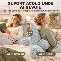 HOMCOM Pernă mare pentru citit cu cotiere și buzunare, gri deschis(m-6)