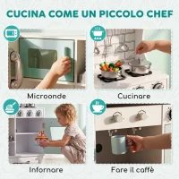 AIYAPLAY Cucina Giocattolo per Bambini in Legno con Luci, Suoni, Accessori, Frigo, Forno, Macchina Caffè, Verde Chiaro(m-3)