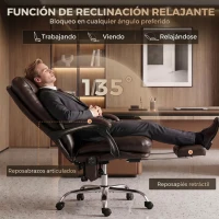 HOMCOM Silla de Oficina con 6 Puntos de Masaje Calor Lumbar Reposapiés Altura Ajustable Control Remoto y Tejido de PU Marrón(m-6)