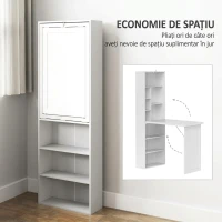 HOMCOM Birou modern pliabil cu bibliotecă și tablă, din lemn și metal, 98x51x153 cm, alb(m-4)