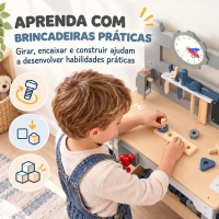AIYAPLAY Bancada de Ferramentas Infantil em Madeira com Ferramentas Quadro e Prateleira 3-6 Anos Cinza(m-6)