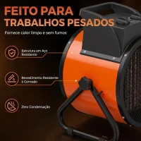 Outsunny Aquecedor Elétrico Cerâmico PTC 5000W com Termóstato Ajustável 3 Modos e Ângulo Ajustável Portátil para 48 m² Laranja(m-7)