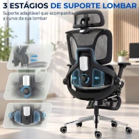 HOMCOM Cadeira de Escritório em Malha com Apoio para os Pés Encosto Reclinável Apoio Lombar Apoios de Braços e Apoio de Cabeça Ajustáveis Cinza(m-5)