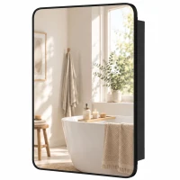 HOMCOM 50.8 x 11.6 x 71 cm Bathroom Mirror Cabinet, Wall Cabinet with Adjustable Shelves, Wall-Mounted or Recessed, Black(m-1)