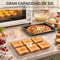 HOMCOM Horno Eléctrico de Sobremesa 32L 1600W con 3 Modos de Calor Temporizador Temperatura Regulable 52,2x38,1x33,5 cm Crema(m-6)