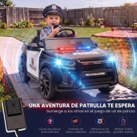 AIYAPLAY Coche Eléctrico para Niños de Policía 12V Mando a Distancia 2,4 G 2 Motores Arranque Suave Sirena Luces Música Negro(m-4)