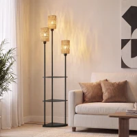 HOMCOM Lampadaire interrupteur pied Lampe sur Pied 3 étagères Noir(m-2)