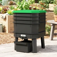 Outsunny 4-Tray Worm Composter Bin, 28L Worm Composter for Outdoor & Indoor Recycling Food Waste, Dark Green(m-9)