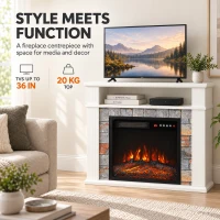 HOMCOM Freestanding Electric Fireplace Suite, 1800W, Open Shelf, Electric Fire and Surround with LED Flame, Remote, White(m-4)