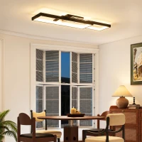 HOMCOM LED Ceiling Light, Modern Dimmable Ceiling Light with Wall Switch & Remote Control, Flush Mount Fixture Lamp with 3000-6000K Colour Temperatures for Living Room, Bedroom, Black(m-10)