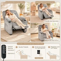 HOMCOM Cadeirão Relax Elétrico Silencioso com Memória, Apoio para os Pés e USB - Cinzento(m-5)