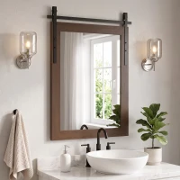 HOMCOM 86.5 x 61 cm Rectangle Mirror, Farmhouse Wall Mirror for Living Room, Bedroom, Hallway, Dark Brown(m-14)