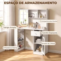 HOMCOM Toucador de Maquilhagem com Espelho Deslizante Luzes LED de 3 Cores Gaveta 4 Compartimentos Porta e 3 Prateleiras Abertas Branco(m-5)