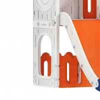 AIYAPLAY 7 in 1 Toddler Slide Set with Basketball Hoop, Climbing Frame, Telescope, Drawing Board, Storage Box, Orange(m-13)