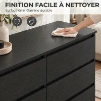 HOMCOM Commode Chambre Adulte, Chiffonnier 6 Tiroirs, Commode Vêtement, Meuble de Rangement Contemporain pour Salon, Noir(m-6)