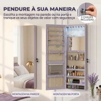 HOMCOM Espelho para Joias de Parede com Luzes LED, Espelho Interior Rebatível e Fechadura, para Parede ou Porta, Roxo(m-7)