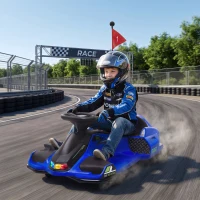HOMCOM 12V Kids Electric Go Kart, Ride on Drift Car with 2 Speeds, Soft Start, Music, Colourful LED Lights for Ages 8-12, Blue(m-14)