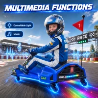 HOMCOM 12V Kids Electric Go Kart, Ride on Drift Car with 2 Speeds, Soft Start, Music, Colourful LED Lights for Ages 8-12, Blue(m-5)