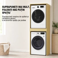 HOMCOM Dulap Compact pentru Mașină de Spălat și Uscător cu Suport Extractibil pentru Umerașe, Stejar(m-4)