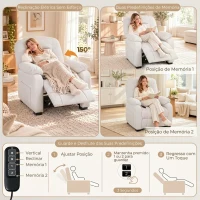 HOMCOM Cadeirão Relax Reclinável Elétrico Silencioso com Função Memória Apoio para os Pés Comando à Distância e Bolsos Laterais Creme(m-5)