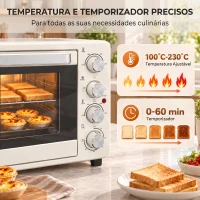 HOMCOM Forno Elétrico de Bancada 32L 1600W com 3 Modos de Calor, Temporizador e Temperatura Regulável, 52,2x38,1x33,5 cm, Creme(m-4)