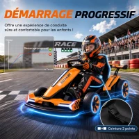 AIYAPLAY Kart Électrique pour Enfants 12 V, Go Kart, 2 Moteurs, Siège Réglable, Batterie au Lithium, Démarrage Progressif, Orange(m-7)
