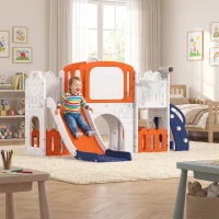 AIYAPLAY 7 in 1 Toddler Slide Set with Basketball Hoop, Climbing Frame, Telescope, Drawing Board, Storage Box, Orange(m-8)