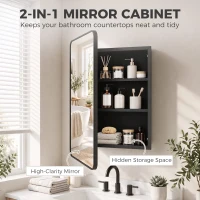 HOMCOM 50.8 x 11.6 x 71 cm Bathroom Mirror Cabinet, Wall Cabinet with Adjustable Shelves, Wall-Mounted or Recessed, Black(m-4)