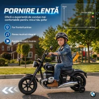 AIYAPLAY Motocicletă electrică pentru copii BMW R18 12V, baterie litiu, roți ajutătoare detașabile, far, muzică, negru(m-7)