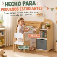 AIYAPLAY Escritorio Infantil con Silla con Caja de Tela Cajón 2 Compartimentos Estantes para Estudiar Dibujar 3-8 Años Natural(m-5)