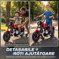 AIYAPLAY Motocicletă Electrică pentru Copii BMW R18 12V, cu Baterie Litiu, 3-8 Ani, Roți Ajutătoare Detașabile, Far, Muzică, Roșie(m-6)