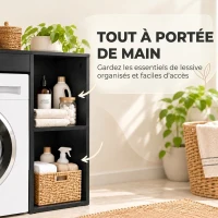 HOMCOM Meuble machine à laver, armoire machine a laver et sèche-linge avec 2 compartiments ouverts, 96 x 60 x 90,5 cm, noir(m-5)