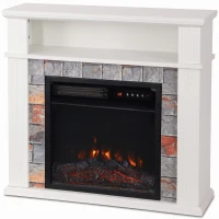 HOMCOM Freestanding Electric Fireplace Suite, 1800W, Open Shelf, Electric Fire and Surround with LED Flame, Remote, White(m-1)
