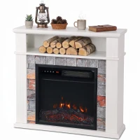 HOMCOM Freestanding Electric Fireplace Suite, 1800W, Open Shelf, Electric Fire and Surround with LED Flame, Remote, White(m-15)