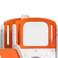 AIYAPLAY 7 in 1 Toddler Slide Set with Basketball Hoop, Climbing Frame, Telescope, Drawing Board, Storage Box, Orange(m-11)