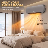 HOMCOM 2000W Ceramic Heater, Wall Mounted Space Heater with 3 Heat Settings, Adjustable Thermostat, Remote Control, Grey(m-6)