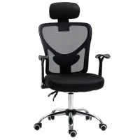 Vinsetto Silla de Escritorio Giratoria Silla de Oficina con Altura Ajustable Respaldo Reclinable Reposacabezas Regulable y Soporte Lumbar Tapizado en Malla Transpirable Negro(m-12)
