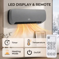 HOMCOM 2000W Ceramic Heater, Wall Mounted Space Heater with 3 Heat Settings, Adjustable Thermostat, Remote Control, Grey(m-5)