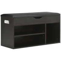 HOMCOM Meuble Chaussures Banc à Chaussures 2 Niveaux Rangement, Niche + Coffre intégré avec Coussin Noir(m-12)