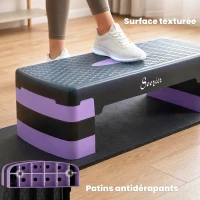 SPORTNOW Stepper Fitness Aérobic 3 Niveaux, Hauteur Réglable 10/15/20 cm avec Rehausses Surface Antidérapante 68x29x20cm Violet(m-5)