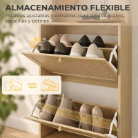 HOMCOM Perchero Zapatero con 2 Cajones Abatibles con Puertas de Ratán 8 Ganchos Estante Superior y Marco de Madera Natural(m-6)