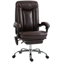 HOMCOM Silla de Oficina con 6 Puntos de Masaje Calor Lumbar Reposapiés Altura Ajustable Control Remoto y Tejido de PU Marrón(m-1)