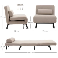 Homcom Fotoliu Pat Extensibil – 1 Persoana, cu Saltea & Perna Bej(m-3)