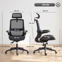 HOMCOM Ergonomic Office Chair with Adaptive Lumbar Support, Reclining Mesh Desk Chair with 2D Headrest, Flip-Up Arms, Black(m-3)