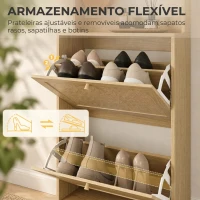 HOMCOM Bengaleiro Sapateira com 2 Gavetas Basculantes, Portas em Rattan, 8 Ganchos, Prateleira Superior e Estrutura em Madeira Natural(m-6)