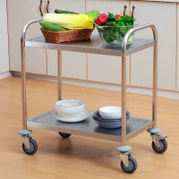HOMCOM Cărucior de bucătărie cu 2 rafturi, cărucior cu roți, din oțel inoxidabil, 80 x 45 x 82cm, argintiu(m-9)