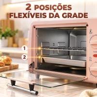 HOMCOM Forno Elétrico de Bancada 10 L 750 W com Temperatura até 230 °C e Temporizador 36,5x26x22 cm Rosa(m-5)