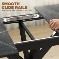 HOMCOM Extendable Dining Table Steel Cross Legs Steel Rails Space Saving Black(m-6)